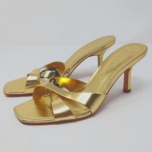 Zara gold kitten heel slides.